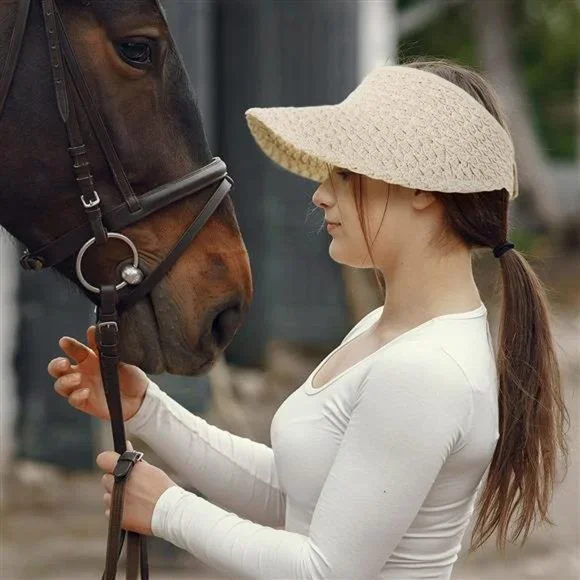 Women's Wide Brim Sun Hats Roll-up Foldable Straw Golf Visor Hat - Picture 2 of 6